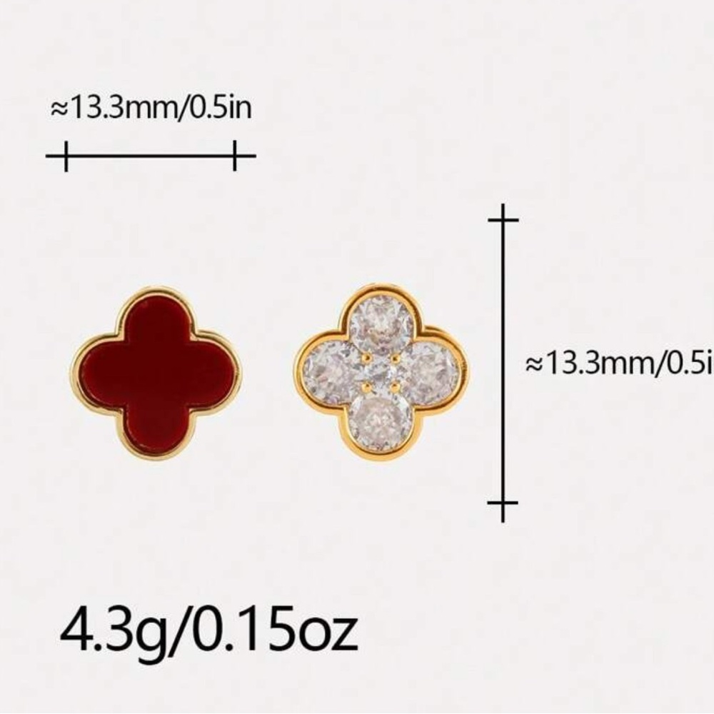 Elegant Gold and Red Clover Earrings